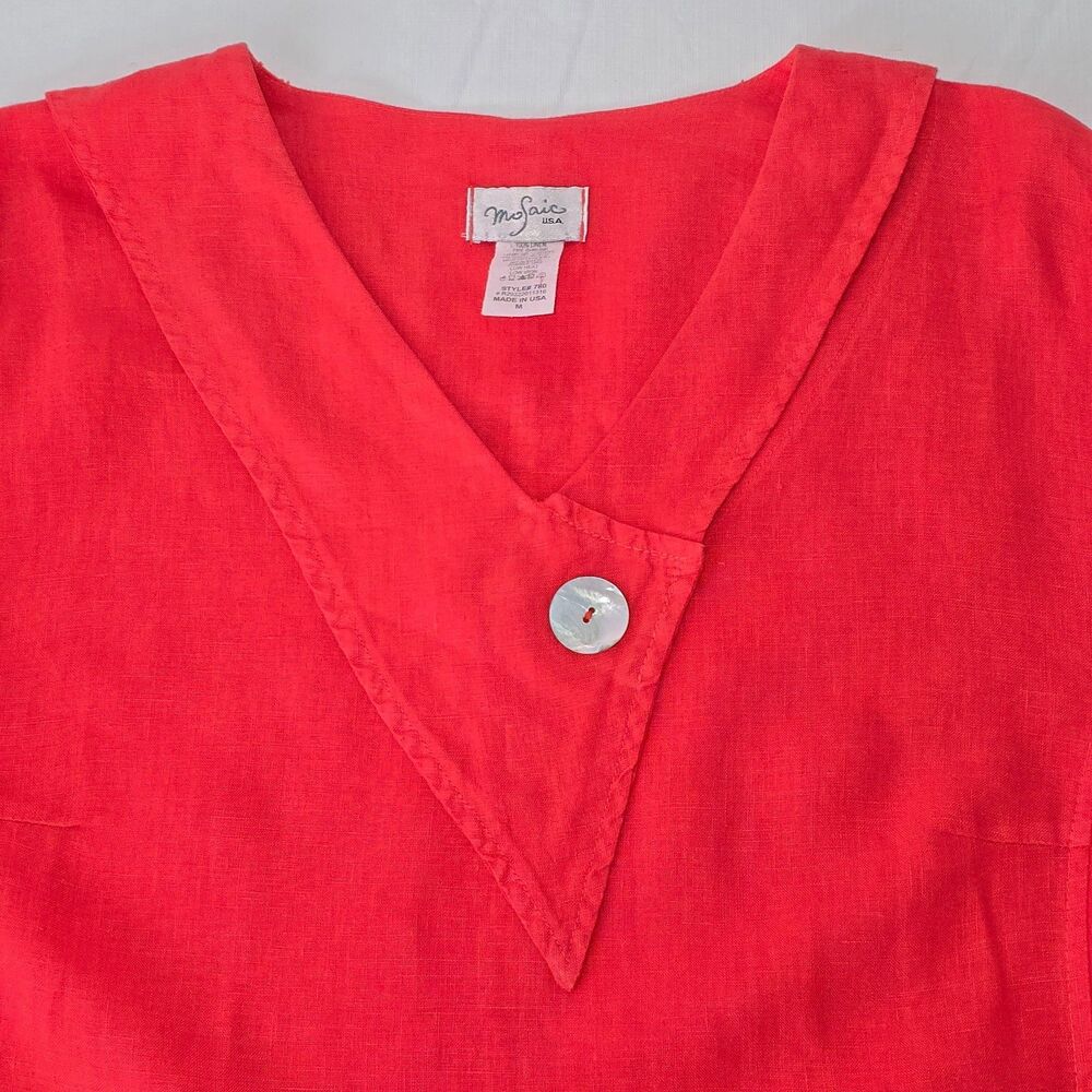 Mosaic USA Womens M Linen Coral Red Orange 3/4 Sleeve Lagenlook Tunic Top Blouse - Picture 6 of 10